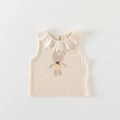 Mouwloze beige top voor peutermeisjes met kantkraag en schattige konijnprint - 73cm / Tops / Beige
