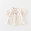 Kleinkind Mädchen Sommer Kurzarm Blumenbluse in Aprikose mit Spitzenbesatz und Schleifen - Blumenmuster (Nur Oberteil (Ohne Shorts)) / 73cm