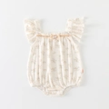 Floral baby bodysuit with ruffles, handmade bows and pearl charms for summer wear - Milky White / 66CM