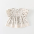 Niedliche Baby Mädchen Kurzarmbluse mit floralem Print in Creme-Lila und Spitze - 73cm / Floral (Blumiges Kurzarmshirt)
