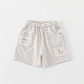 Zomerse lichtgrijs gestreepte katoenen jongensshort met elastische taille en patches - Blauw (Gestreepte Shorts) / 73cm