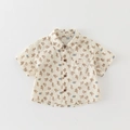 Beige katoenen shirt met korte mouwen voor jongens met cartoon eend- en sterrenpatroon - 73cm / Patroon Shirt Alleen (Zonder Shorts)