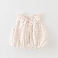 Floral sleeveless baby top with ruffle collar and pink ribbon detail in cotton - 73cm / Pink (Top)