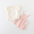Baby girl floral bodysuit and pink suspender skirt two-piece outfit for summer - Pink / 66CM
