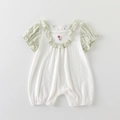 Barboteuse bébé fille à manches courtes vert clair et blanc avec broderie florale - 66CM / vert clair