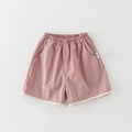 Short en coton rose poudré pour fille avec taille élastique et bordure en dentelle - 73cm / Short Rose