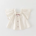 Ensemble d'été en coton pour filles avec imprimé floral, manches à volants et nœud - 73cm / Haut à Manches Courtes Fleuri