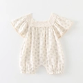Baby girl floral romper in cream white with vintage lace collar and ruffled sleeves - 66CM / Off White
