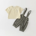 Ensemble d'été bébé avec t-shirt motif chien et short à bretelles à carreaux - 73cm / Ensemble à Bretelles Vert