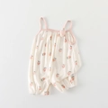 Barboteuse d'été pour bébé fille avec imprimé fraises et bretelles en blanc cassé - 66CM / Blanc laiteux