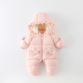 Roze gewatteerd babypakje met hartvormige zakken en strikjes voor extra warmte - 66 / Roze