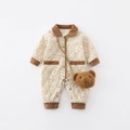 Gewatteerd babykruippakje in beige met berenprint en een pluche beer tasje erbij - Bruin / 66