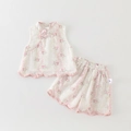 Set estivo tradizionale cinese per bambine con ricamo floreale rosa e dettagli in pizzo - 73cm / Rosa (Set stile cinese)