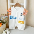 Kurzärmeliger weißer Baby-Strampler aus Baumwolle mit Van Gogh-Motiven und Knöpfen - Orange / 66CM
