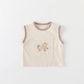 Débardeur beige pour bébé garçon avec écusson cheval et liseré marron d'été - 73 / Abricot (Débardeur)