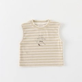 Beige and white striped sleeveless cotton vest for toddler boys with Jerry cartoon pattern - 73cm / Striped Vest / Yellow