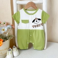 Barboteuse bébé à manches courtes vert et blanc avec motif chien et boutons pression - 66cm / Vert