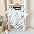 Short sleeve baby bodysuit in white with black polka dots and cute rabbit print - 66 / White