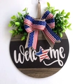 Targa di benvenuto in legno patriottica con fiocco bandiera USA per decoro porta casa - Targa Di Benvenuto In Legno