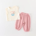 Tweedelige baby-set van katoenen hydrofiel met schattige kattenprint en roze broek - 73cm / Roze