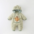 Quilted light green baby hooded romper with cute ears and Strong Peanut embroidery detail - Green Peanut Style (DW-8450) / 73cm