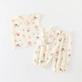 Cute cotton baby summer sleeveless set with ruffle vest and dog print in cream white - Cream White Print / 73cm