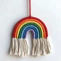Handmade bohemian rainbow wall hanging with colorful cotton ropes and white tassels - Rainbow Tassel