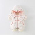 Tutina invernale neonato beige con ricamo floreale e cappuccio con volant - Tema Perla Floreale Beige (DW-8456) / 73cm