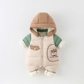 Pagliaccetto invernale beige e verde per neonati con stampa a forma di ippopotamo - Stile Ippopotamo Patchwork (DW-8452) / 73cm