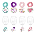 Lot de 4 marqueurs de verre à vin pour la fête des mères avec fleurs et cœurs - Thème de la Fête des Mères