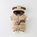 Beige baby hooded romper with dog ear design and thick winter insulation lining - Beige Dog Style (DW-8453) / 73cm