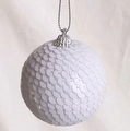 Detailed view of a white sequined Christmas ball ornament with silver cap and chain - Style 1 Single 8cm White