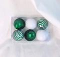 Set di 6 palline di Natale glitterate verdi e bianche in confezione regalo trasparente - Misto 6 Pezzi Per Scatola 6cm