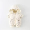Infant winter hooded romper in cream with purple bow details and floral quilting - White Butterfly Pattern (DW-8459) / 73cm
