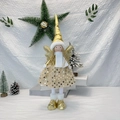 Dettaglio bambola angelo di Natale con paillettes dorate, ali e sciarpa di peluche bianca - Ragazza Angelo di Natale Oro