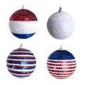 Lot de quatre ornements suspendus à paillettes rouge blanc bleu pour décoration de fête - Styles mixtes / Lot de 4