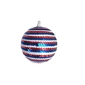 Dettaglio macro di paillettes rosse bianche e blu a strisce su un ornamento festivo - Blocchi Tricolore (Stile 2) / 10cm