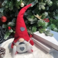 Christmas heart gnome plush toy with red pointed hat and grey heart patches - Female Style