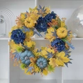 Ghirlanda autunnale con zucca blu e foglie di acero per decorazione porta e muro - Ghirlanda di Simulazione di Zucche Blu
