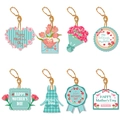 8-delige Moederdag cadeauhangers set met mintgroene bloemmotieven en jute touwtjes - 8-delige set / Groen