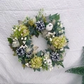 Autumn white pumpkin wreath with green hydrangea and berries for farmhouse decor - White Pumpkin Green Wreath