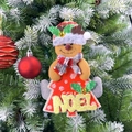 Ornement de sapin de Noël avec renne mignon, texte Noel pailleté et petite cloche - Élan avec lettres