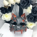 Maschera da demone gotico con schizzi di sangue per Halloween e cosplay - Lupo Mannaro Insanguinato Nero