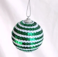 Pallina di Natale con paillettes a strisce verdi e bianche e catenella d'argento appesa - Stile 2 Singolo 6cm Verde Bianco a Righe