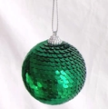 Pallina di Natale verde brillante con paillettes, tappo argento e cordino appeso - Stile 3 Singolo 6cm Verde
