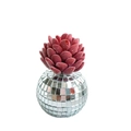 Succulent disco ball planter with red plant and silver mirror mosaic base - Dark Red Succulent (Style 3)