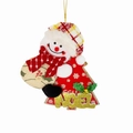 Detail of Christmas snowman ornament with red tree body and golden Noel glitter text - Snowman