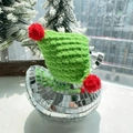 Pato de bola de discoteca con gorro de punto verde y pompones rojos de Navidad - Pato de Espejo Gorro de Punto Verde