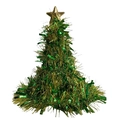 Miniatur Weihnachtsbaum aus Lametta in Grün und Gold mit glitzerndem goldenem Stern - Grüner Weihnachtshut Design