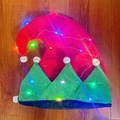 Gorro de elfo navideño rojo y verde con luces LED de colores y conexión USB - Gorro Árbol de Navidad con Luz
